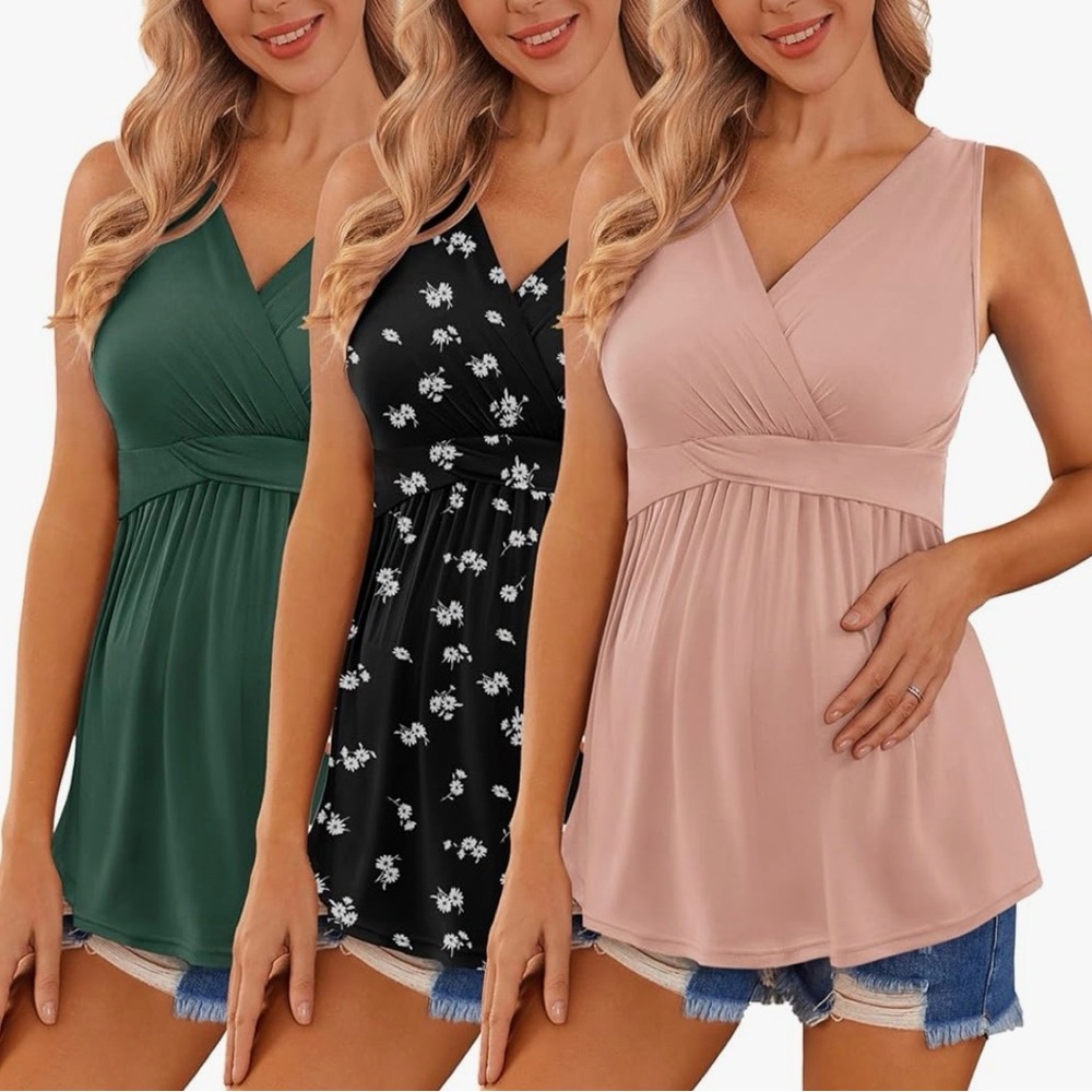 3 Pack Sleeveless Nursing Tops V Neck Breastfeeding Shirts maternity tank tops